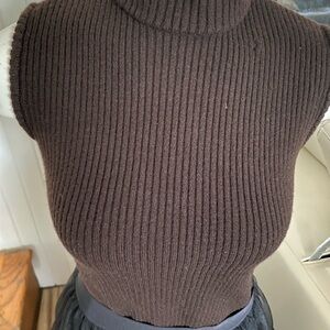 St. John Dark Brown Ribbed Turtleneck Top